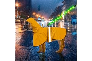 Weesiber Waterproof Dog Coat, Hooded Dog Raincoat Reflective Pet Rain Jacket Lightweight Puppy Poncho Slicker with Leash Hole (Small, Yellow)