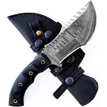 Coltello Da Caccia Wild Tiger In Acciaio Damasco - Lama 12,7 Cm, Manico Noce, Fodero In Cuoio - Per Bushcraft E Avventura