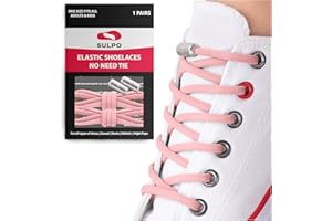 SULPO Okrągłe elastyczne sznurówki bez wiązania - Sznurowadła bez wiązania z metalowym zapięciem - Gumowe sznurówki do sneakersów, butów sportowych i casualowych - Dla dorosłych i dzieci