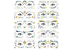 HAKOTOM 10PCS Motif de Fete Autocollant pour Visage, Autocollant de Visage Pride, Autocollant de Visage, pour Fêtes, Festivals, Carnavals