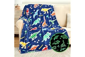 SOCHOW Świecący kocyk dinozaura dla chłopców i dziewcząt, zabawki dla dzieci w wieku 3-10 lat, prezenty urodzinowe, miękki i wygodny flanelowy koc dla dzieci, niebieski, 127 x