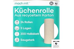 ‎MACH MIT WEPA machm!t PURE Küchenrolle - 24 Rollen - 3-lagig - 200 Blatt pro Rolle - ohne Bleichmittel – Made in Germany - aus recyceltem Karton – extra saugstark & umweltschonend - recycelbar – Küchenpapier