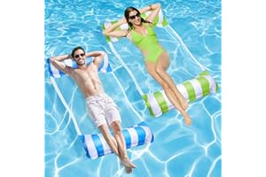 SHAINE 2 Stück Luftmatratze Pool, Aufblasbares Schwimmbett 4-in-1Wasserhängematte Pool Zubehör, Lounge Pool Spielzeug Luftmatratze Wasser mit manueller Luftpumpe, Loungesessel Wasserspielzeug Erwachsene