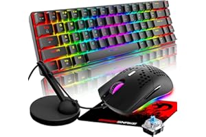 LEXONELEC 60% Mini 68 Tasten RGB Beleuchtung Wired USB C Gaming Mechanische Blaue Switch Tastatur + Rainbow Beleuchtung 6400 DPI Maus + Maus Bungee Cable Management + Mauspad - Schwarz/Blue Switch