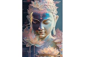 QENSPE 5D Diamond Painting, Statue Bouddha Peinture Diamant Adulte Complet Bouddha Fleur Diamant Kit Enfants, DIY Diamant Strass Point de Croix Cristal Painting Murale Décoration 30x40cm