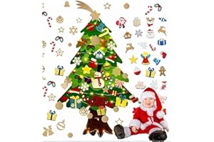 MERIDIANA STORE Meridiana - Albero Natale Feltro 132 Cm + 48 Pezzi staccabili e 50 luci LED, Albero Di Natale Montessori, Albero Natale Educativo, Albero Di Natale Bambini, albero feltro bambini Regali Di Natale