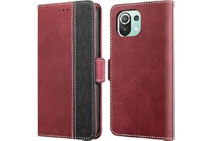 Auslbin Etui do Xiaomi Mi 11 Lite (4G/5G/5G NE), skórzane etui z klapką do Xiaomi Mi 11 Lite z przegródką i funkcją stojaka, etui ochronne do Xiaomi Mi 11 Lite (4G/5G/5G NE) - czerwone
