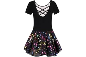 Mulnall Girls Ballet Leotards Dance Tutu Skirt Toddlers Dance Outfit Training Wear Dress Criss Cross Straps Back Shiny Sequin
