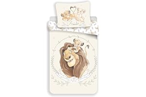 JERRY FABRICS Disney - Juego de funda nórdica y funda de almohada (140 x 200 cm, funda de almohada de 70 x 90 cm, 100% algodón), diseño de El Rey León de Disney