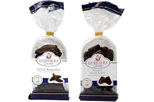 NASCHWERK Lühders Ananas Gelee 200g & Gelee-Bananen 175g – Fruchtiger Gelee-Mix mit Schokolade – Süßigkeit & Geschenkidee