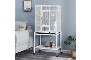Panana 136cm Large Bird Cage Parrot Cages Wide Flight Metal Animal Cage for Cockatiel Lovebird Budgie Parakeet Durable Frame With Perch Stand and Wheels (White)