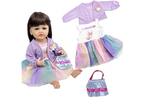 CARREUTY Ropa para Muñecas de 50 - 55 cm para muñecas de bebé, Bebé Reborn Ropa Lindo Conjunto de Algodón Vestido Chaqueta Morado con Bolsa para Muñecas Reborn