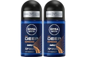 NIVEA MEN Antiperspirant Roll-on for Men, DEEP Black Carbon Antibacterial, Espresso Scent, 2x50ml