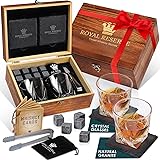 Whisky presentset – whiskyglas set med 2, stenar, underlägg och trälåda – födelsedagspresenter för män make vän pappa pojkvän