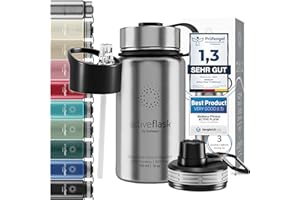 Trinkflasche Edelstahl ACTIVE FLASK + Strohhalm (3 Deckel) BPA-frei, Auslaufsicher, Kohlensäure geeignet - Wasserflasche Fahrrad Thermosflasche Isoliert Isolierflasche Sport Wasser Flasche Kinder Tee