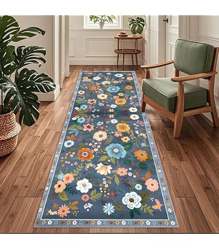 Moynesa Läufer Mit Blumenmuster – 2,4 M, Waschbar, Rutschfest, Für Flur, Küche, Schlafzimmer