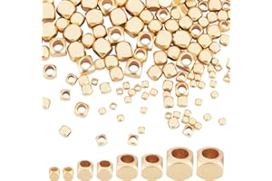 PH PandaHall 200 pz 4 dimensioni Cubo Distanziatori Perline, Perle di Metallo Cubo Senza Angolo In Vero Ottone Placcato Oro 18K per La Creazione di Gioielli con Collana di Braccialetti, 2/3/4/5mm