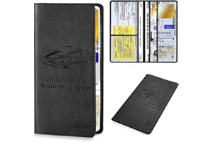 TILDOSAC Car Registration & Insurance Card Holder：Auto Glove Box Organizer Document Wallet Leather Manual Folder Vehicle Compartment License Case Truck Accessories for Women Men, A Black, L, Elegant