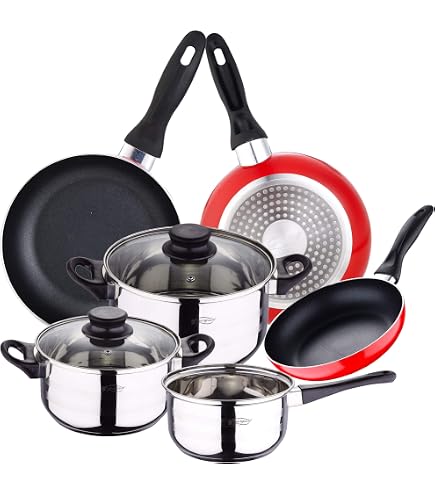 Batterie De Cuisine Tognana 8 Pièces - Casseroles Et Poêles En Aluminium Noir - Revêtement Antiadhésif 3 Couches - 9