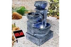 AMUR WATER FEATURE SOLAR WATER CASCADE WATER FOUNTAIN IDEAL FOR GARDEN HOME BALCONY TERRACE & BIRD BATH SOLAR WATER WITH LED & LI-ION-BATTERY SOLAR LIGHTS OUTDOORS