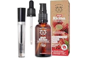 Bionoble Aceite de Ricino Orgánico 50ml - 100% Puro y Prensado en Frío - Pestañas, Cejas, Cuerpo, Cabello, Barba, Uñas - Botella de Vidrio + Pipeta + Bomba + Kit de Rímel