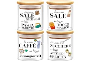 WELCOMAT, Set Barattoli Vetro Sale Zucchero Caffè - 10x13cm - Idee Regalo Cucina, Barattolo con Chiusura Ermetica, Descrizione Simpatica, Contenitori, Vetro e Legno, Porta spezie