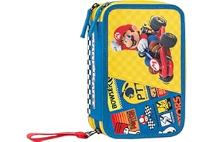 Franco Cosimo Panini MARIO KART - Astuccio Scuola Ufficiale Mario Kart, Astuccio 3 Scomparti Bambino e Bambina con Set Cancelleria, Penna Cancellabile Blu e Pratica Chiusura a Zip