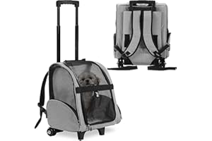 KOPEKS - Sac à Dos de Transport pour Chien/Chat à Roulettes pour Animal Domestique, Capacité 9 kg, 3 Modes, Poches Rangement, 45 x 33 x 52 cm, Aluminium, Tissu Oxford 600D, Polyuréthane - Gris