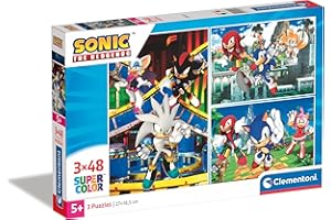 Clementoni - Sonic Supercolor Puzzle-Sonic-3X48 (zawiera 3 48 sztuk) -Puzzle Dzieci 4 lat-Made in Italy, Wielobarwny, jeden rozmiar, 25280