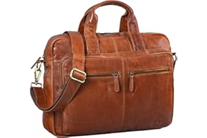 STILORD 'Leandro' Leather Bag Laptop Men Vintage Shoulder Bag for 15.6 Inches Notebooks Messenger Bag with Strap and Handle for Trolley genuine Leather