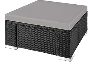TecTake® Weather-Resistant Outdoor Rattan Stool with Removable Cushion, Lounge Stool, Balcony Furniture, Garden Furniture Set, Pouf Addition to Lounge, Armchair or as a Side Table - Black/Grey