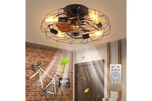 MiiR Deckenventilator Mit Beleuchtung E27 Leuchtmittel Retro Deckenleuchte Mit Fernbedienung 6-stufige Windgeschwindigkeit Einstellbar Lampe Mit Ventilator Für Wohnzimmer Schlafzimmer Esszimmer