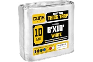 Core Tarps bache de Protection Exterieur (190 g/m²|8′ X 10′ | 2.45m X 3m | Blanc) 10 Mil Haute résistance,bâche de Couverture, Bâche étanche–bâche de Protection avec œillets
