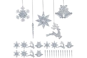 HOMEWIT 24pcs Schneeflocken Deko aus Plastik, 3D Glitter Schneeflocken Deko Hängende Ornamente Schneeflocke