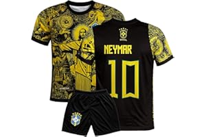 IHIMI Neymar Brasil Fan Trikot Kinder Schwarz Gelb Jesus Design Shirt Jungen Fußball Set Top Qualität Trikot für Kinder | Größen 128–176