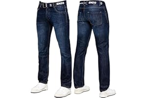 989Zé ENZO Mens Jeans Classic Straight Leg Casual Cotton Regular Fit Denim Pants Free Belt