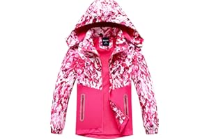 SERENYOU Girls Waterproof Jacket Kids Fleece Lined Raincoat Girl Windbreaker with Removable Hood