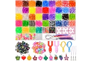 MWS Store Loom Bands Kit 5000+ 40 Vibrant Colours Loom Bands Friendship Bracelet Kit for Boys and Girls Includes Loom Bands Alphabet Beads S Hooks with Storage Box DIY Craft Gift