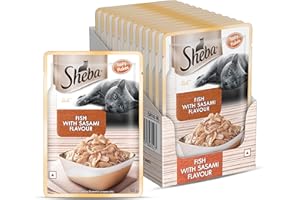 Sheba Rich Premium Adult (1+ Years) Wet Cat Food, Fish with Sasami Flavour, 35 g Pouch (Pack of 12), High-moisture wet food for healthy hydration