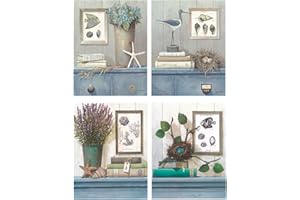 DCINE Cuadro de baño/placas de madera. Set de 4 cuadros de 19 cm x 25 cm x 4 mm unid. Adhesivo FÁCIL COLGADO. Adorno decorativo. Decoración pared hogar/decoración de baño