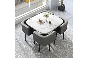 GENERIC 5 Piece Modern Dining Table Set, Kitchen Table Set for 4, Dining Table and Chairs Set 4 with 4 Faux Leather Chairs, Dining Room Table Set for Small Space Apartment,White