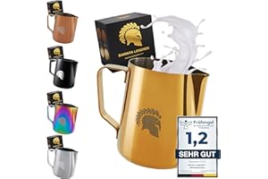 Barista Legends® Jarra de leche de acero inoxidable [350 ml] oro – Jarra de leche Barista para espumar leche acero inoxidable – Jarra de espuma de leche para Latte Art – Jarra de leche de acero