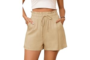 StylSense Ladies Shorts Womens Summer Cotton Linen Shorts for Women UK Elastic High Waist with Pockets