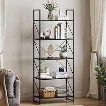 Bibliothèque Industrielle 6 Niveaux YITAHOME - Étagère Bois Et Métal Avec Crochets