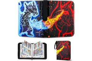 FUXGAOZH Sammelalbum für Pokemon Karten,4 taschen 50 Seiten 400 Karten Kapazität Sammelkarten Album Sammelmappe Karten Ordner Heft,Hochwertiges Wasserdicht PU Leder Collection Sammelheft,Geschenk für kinder