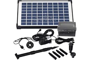 Agora-Tec® AT-10W-BL Beleuchtete Solar Teichpumpe 10 Watt mit Akku und 6 Fach LED Ring, Hmax.: 600l/h Fontainenhöhe: 1,50m für Gartenteich oder Springbrunnen