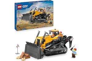 LEGO City Buldócer Amarillo - Vehículo de Obra de Juguete para Construir - 3 Minifiguras, Walkie-Talkie, Herramientas y Señales de Tráfico - Regalo de Cumpleaños para Niños de 8+ Años 60466