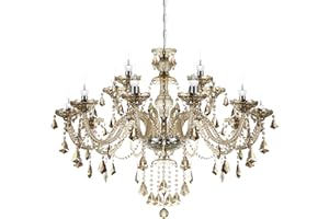 TRY-YEAN Lampadario a Sospensione Elegante Lampadario a 15 braccia Cristallo Cognac Colore E14 Lampadario Camera da Letto Moderno K9 Cristallo per Soggiorno Corridoio Iscrizione