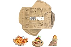 LOPYXBR 400PCS Greaseproof Paper Sheets, 38 x 28cm/15 x 11inch Food Wrapping Papers, Fish and Chip Papers Sheets, Old Newspaper Style Burger Paper Sheet for Fish Chip Burger Sandwich Wrapping (Brown)