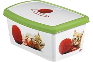 Curver 181156 Petlife Boîte de Rangement Version Chats Vert / Blanc